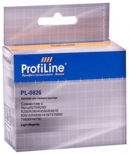 Картридж ProfiLine PL-0826-LM для принтеров Epson StylusR270/ R290/ R295/ R390/ RX590/ RX610/ RX615/ RX690/ 1410/ TX700W/ TX800FW/ T50, с водными чернилами Light Magenta
