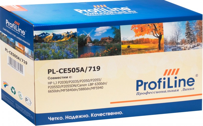 Картридж ProfiLine CE505A/ 719 (PL-CE505A/ 719) для принтеров HP LaserJet P2030/ P2035/ P2050/ P2055/ P2055D/ P2055DN/ Canon LBP 6300dn/ 6650dn/ MF5840dn/ 5880dn/ MF5940 2300 страниц